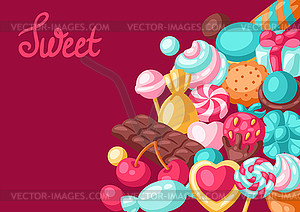 Background with various candies and sweets. - vector clip art
