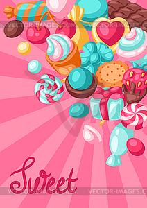 Background with various candies and sweets. - vector clipart