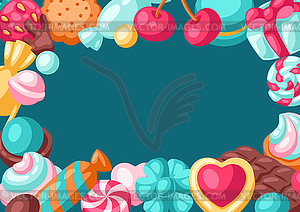 Frame with various candies and sweets. Confectioner - color vector clipart