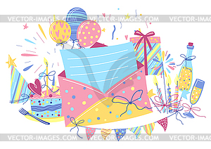 Поздравительная открытка с днем рождения. Праздник или холида - векторизованное изображение