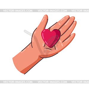 Happy Valentine Day hand holding heart. Holiday - vector clip art