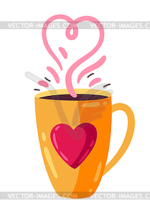 Happy Valentine Day cup with heart. Holiday romanti - vector clipart / vector image