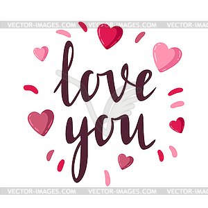 Love You Happy Valentine Day lettering with - vector clipart