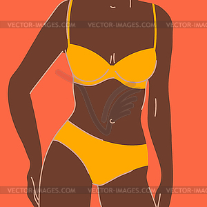 Pretty american african woman in bikini. Bra and - vector clipart