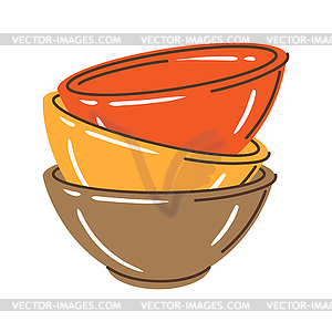 Bowls stack. Stylized kitchen and restaurant utensil - vector clipart
