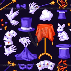 Magician seamless pattern with magic items. - vector clipart
