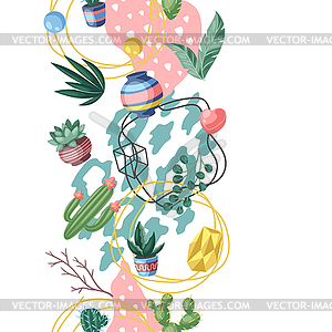 Seamless pattern with cactuses and succulents. - vector image