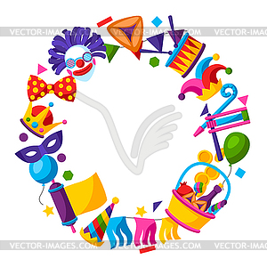 Happy Purim Jewish holiday frame. Background with - vector clipart
