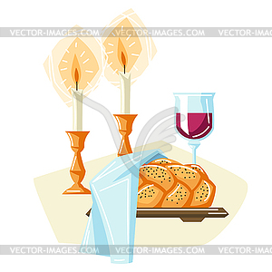 Shabbat Shalom background with religious objects. - vector EPS clipart