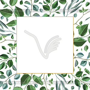 Frame with branches and green leaves. Spring or - vector clipart