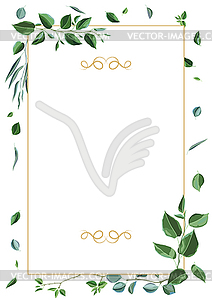 Frame with branches and green leaves. Spring or - royalty-free vector image