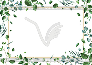 Frame with branches and green leaves. Spring or - vector clip art