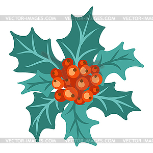 Merry Christmas holly berry. Symbol in style - vector image