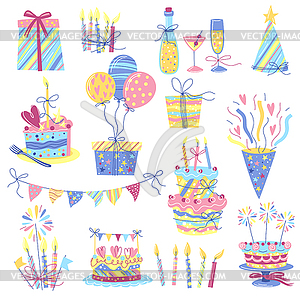 Happy Birthday icon set. Celebration or holiday - vector image