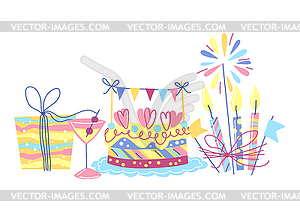 Happy Birthday greeting card. Celebration or holida - stock vector clipart