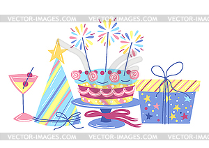 Happy Birthday greeting card. Celebration or holida - vector clip art