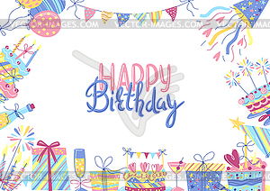 Happy Birthday greeting card with frame. Celebratio - royalty-free vector image