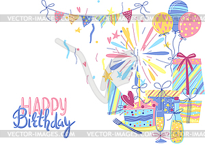 Happy Birthday greeting card. Celebration or holida - vector clip art