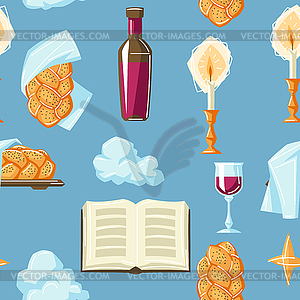 Shabbat Shalom seamless pattern with religious - vector image