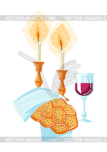 Shabbat Shalom background with religious objects. - vector image