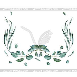 Decoration with branches and green leaves. Spring o - vector image