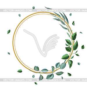 Frame with branches and green leaves. Spring or - vector clip art