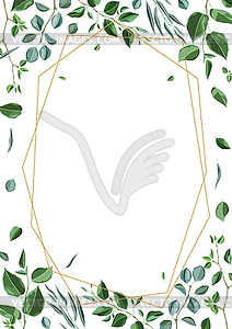 Frame with branches and green leaves. Spring or - vector image