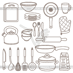 Set of kitchen utensils. Cooking tools for home - vector clipart