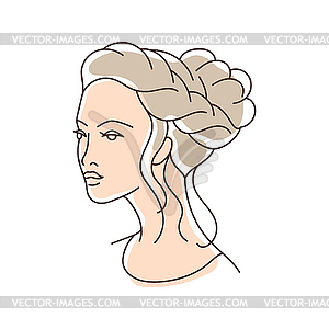 Beautiful young girl with hairdo on head. Image - vector image