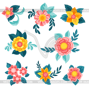 Set of pretty flowers. Beautiful decorative - vector clipart