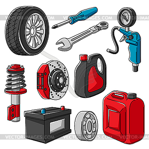 Set of car service objects . Auto center repair - vector clip art