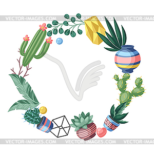 Frame with cactuses and succulents. Decorative spik - vector clip art