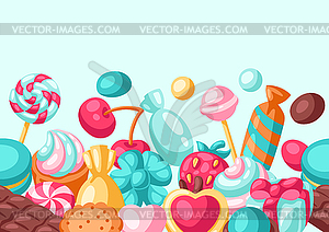 Seamless pattern various candies and sweets. - vector clip art