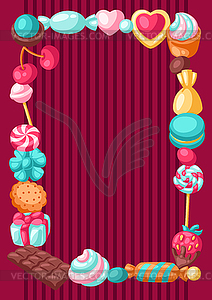 Frame with various candies and sweets. Confectioner - vector clip art