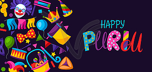 Happy Purim Jewish holiday greeting card. Backgroun - vector EPS clipart