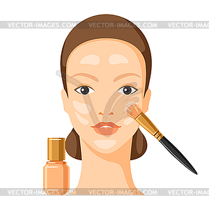 Process of applying primer to face. beautiful - vector clipart