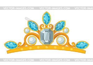 Beautiful gold jewelry tiara with precious stones - vector clip art