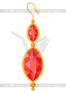 Beautiful gold jewelry earring with precious stones - vector clip art