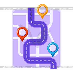 City map background design with markers and flags. - vector image