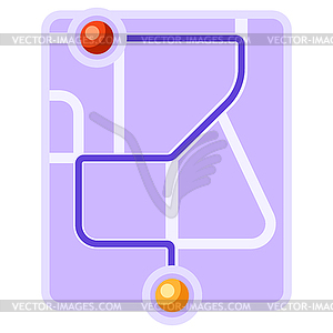 City map background design with path between points - vector clip art