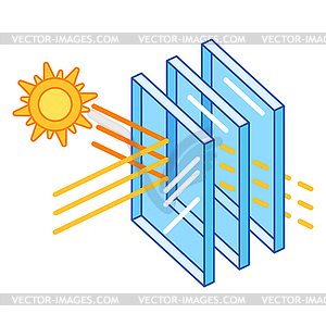 Sun protection with glass layers. Cross section - vector clip art