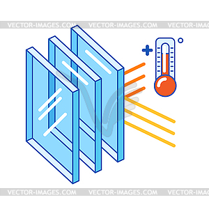 Сохранение тепла внутри дома с помощью стекла - стоковое векторное изображение