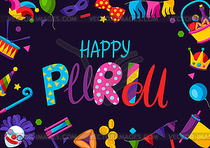 Happy Purim Jewish holiday greeting card. Backgroun - vector clipart