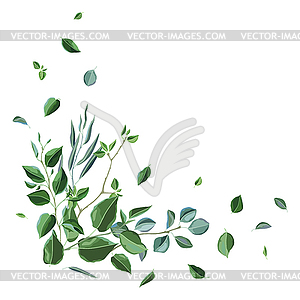 Decoration with branches and green leaves. Spring o - vector EPS clipart