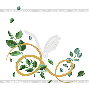 Decoration with branches and green leaves. Spring o - vector clip art