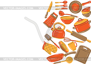 Background with kitchen utensils. Cooking tools - stock vector clipart