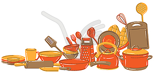 Background with kitchen utensils. Cooking tools - vector clip art