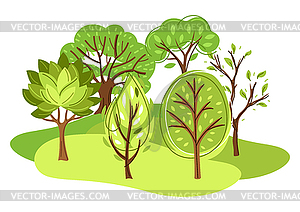 Набор абстрактных стилизованных деревьев весной или летом - стоковый векторный клипарт