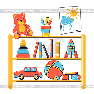 Various kids toys. Happy childhood symbols. - vector image