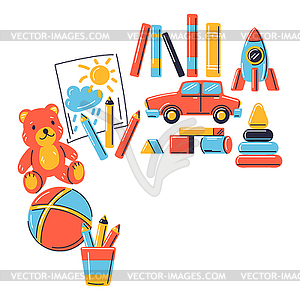 Background with various kids toys. Happy childhood - royalty-free vector clipart